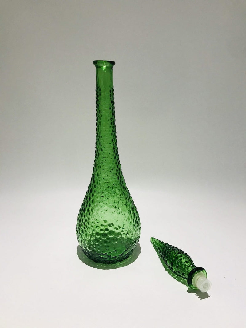 Green genie bottle decanter 1960s glass mcm vintage Made In Italy mark