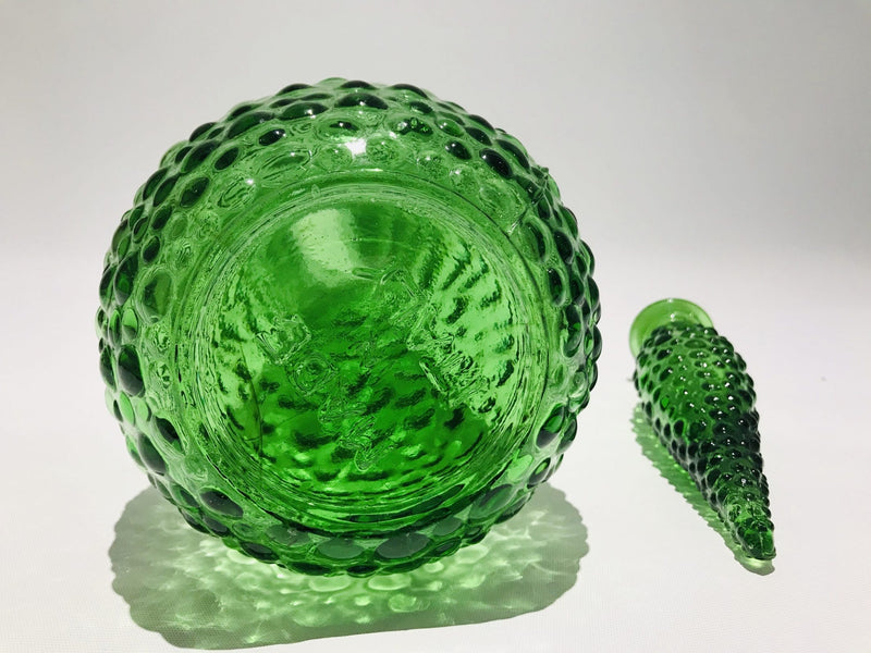 Green genie bottle decanter 1960s glass mcm vintage Made In Italy mark