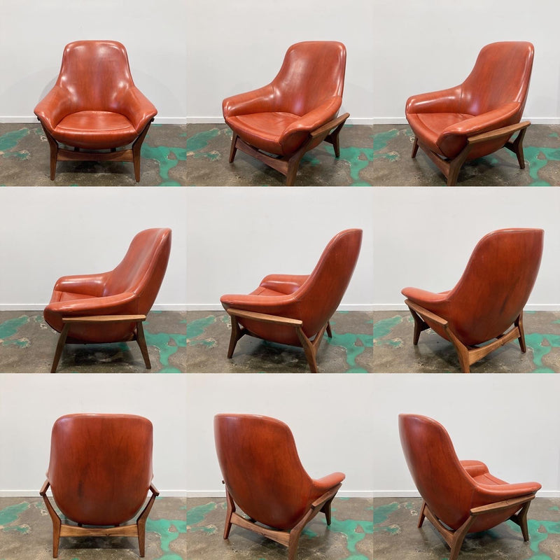 Australian Mid century armchair restored frame original orange vinyl Danish Deluxe