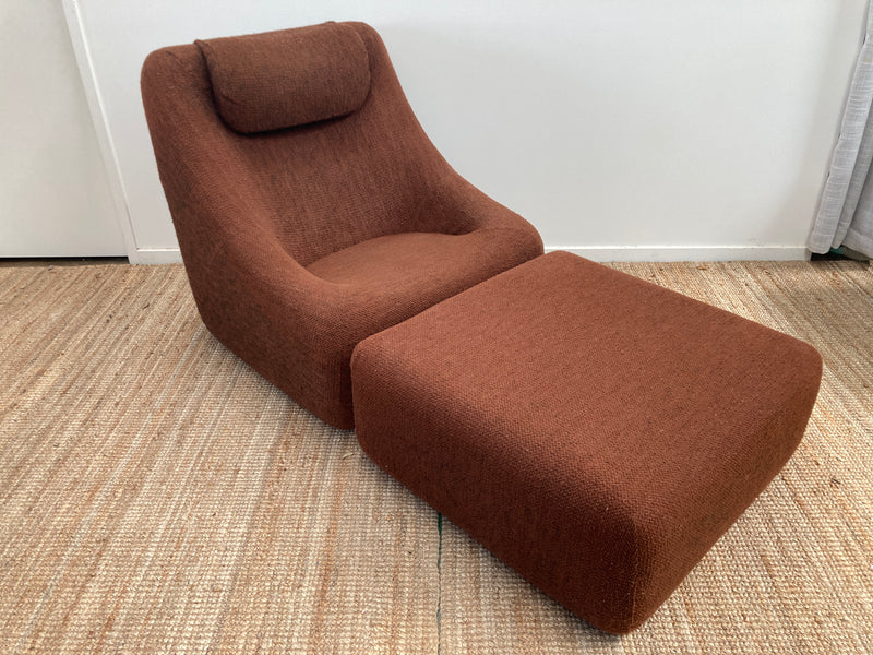 Authentic Featherston Uniroyal Numero 1V IV highback armchair brown boucle matching ottoman
