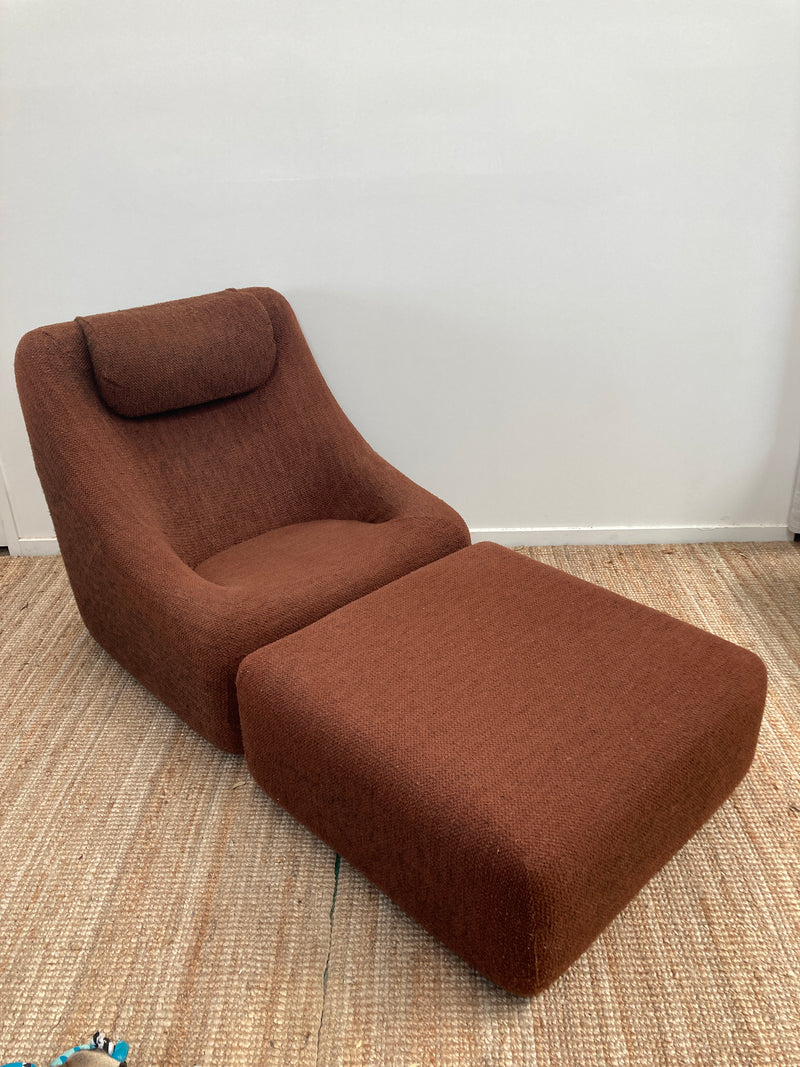Authentic Featherston Uniroyal Numero 1V IV highback armchair brown boucle matching ottoman