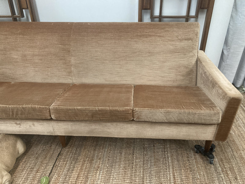 Genuine original Parker couch lounge suite 4 seater matching 2 pair armchairs original gold brown velvet low line fully restored