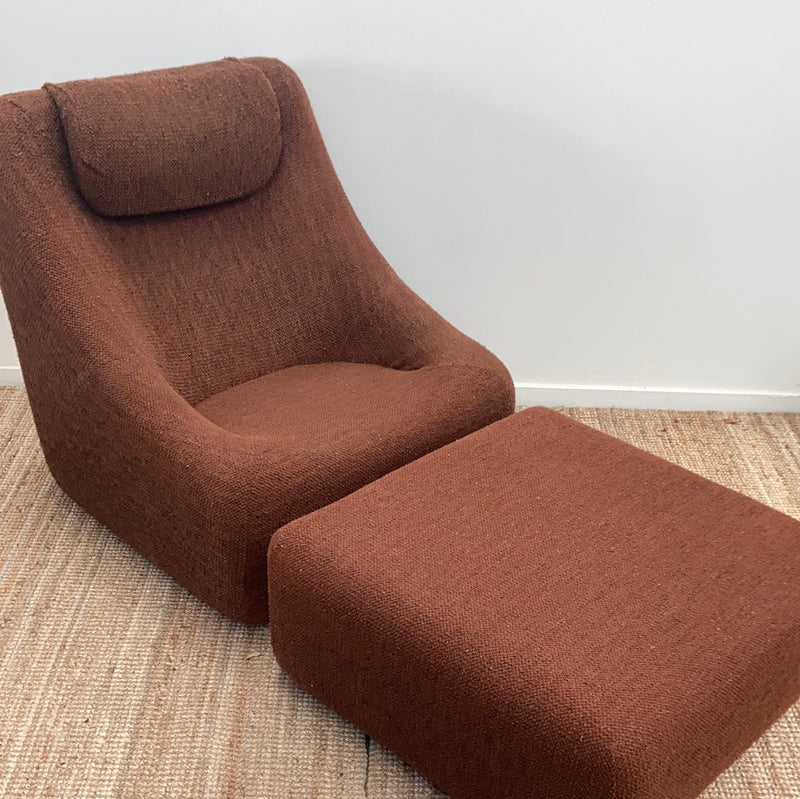 Authentic Featherston Uniroyal Numero 1V IV highback armchair brown boucle matching ottoman