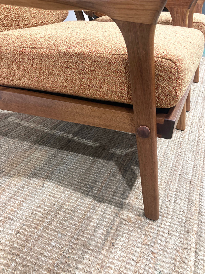 Pre - order: Danish Deluxe paddle high back armchairs Inga restored Zepel fabric boucle teak
