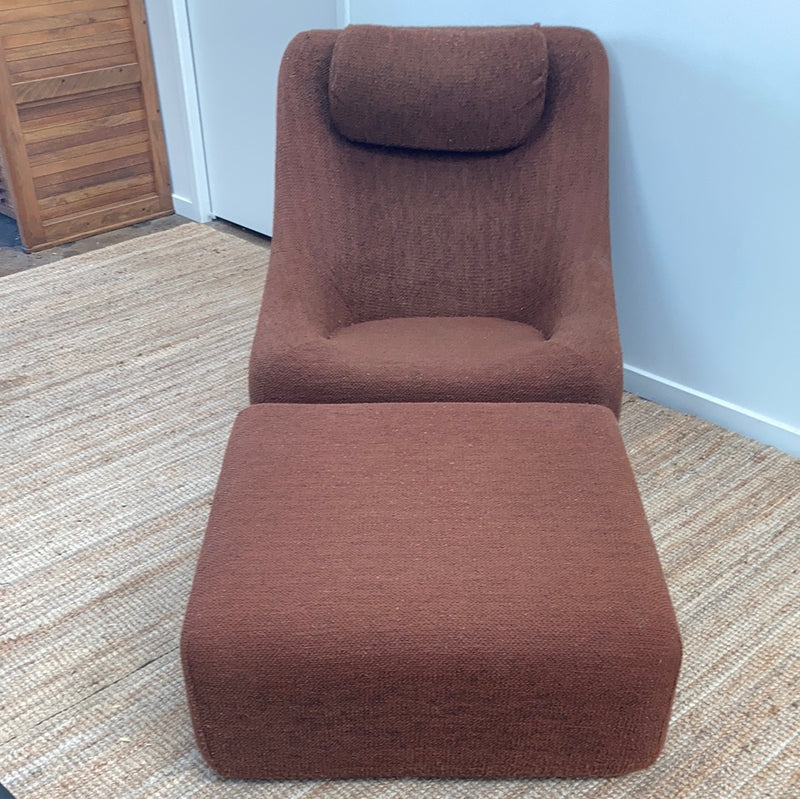 Authentic Featherston Uniroyal Numero 1V IV highback armchair brown boucle matching ottoman