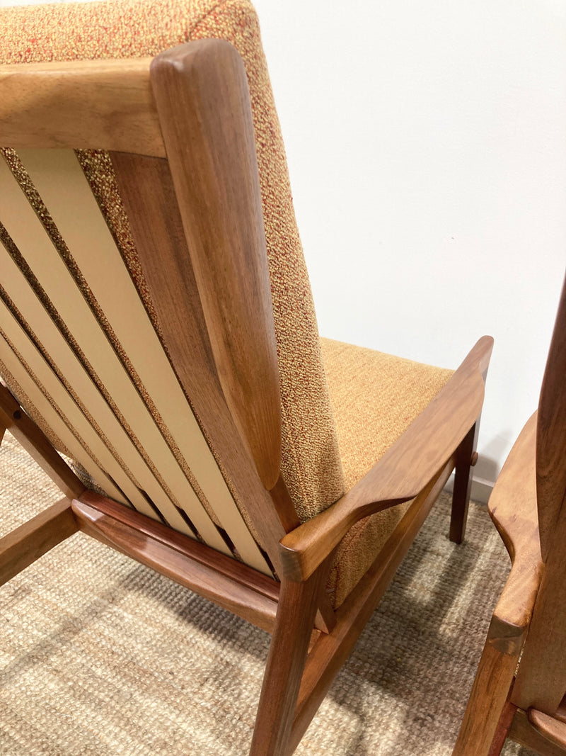 Pre - order: Danish Deluxe paddle high back armchairs Inga restored Zepel fabric boucle teak