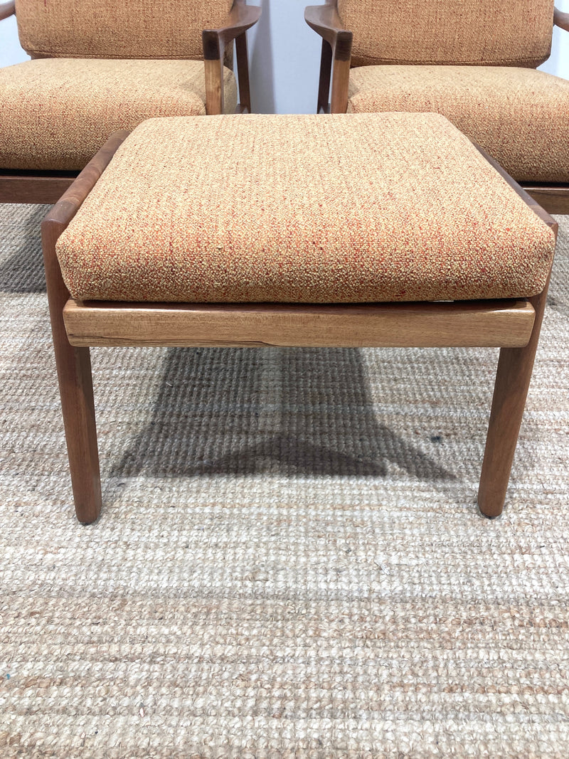 Pre - order: Danish Deluxe paddle high back armchairs Inga restored Zepel fabric boucle teak