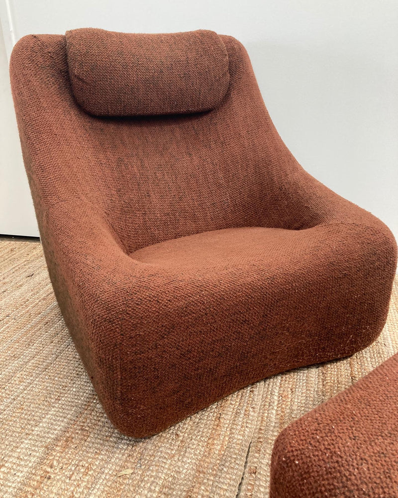 Authentic Featherston Uniroyal Numero 1V IV highback armchair brown boucle matching ottoman
