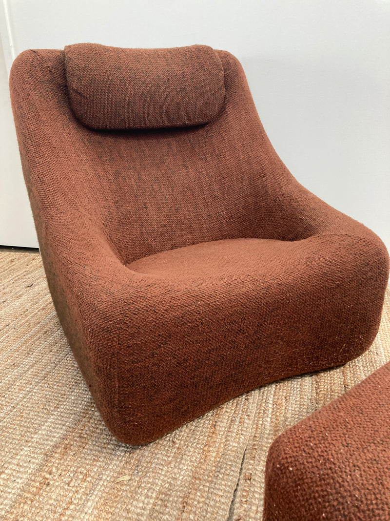 Authentic Featherston Uniroyal Numero 1V IV highback armchair brown boucle matching ottoman