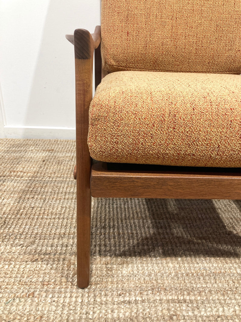 Pre - order: Danish Deluxe paddle high back armchairs Inga restored Zepel fabric boucle teak