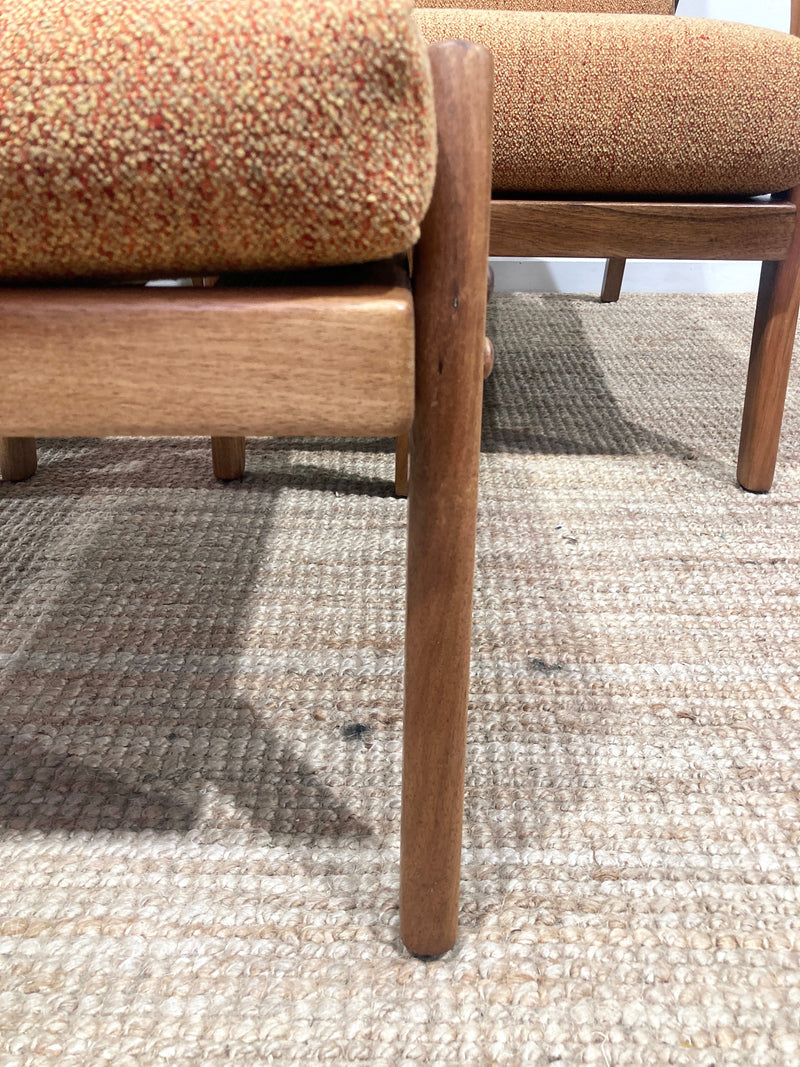 Pre - order: Danish Deluxe paddle high back armchairs Inga restored Zepel fabric boucle teak