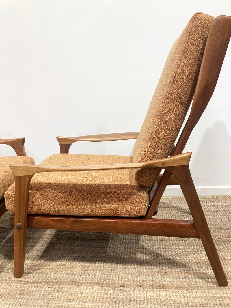 Pre - order: Danish Deluxe paddle high back armchairs Inga restored Zepel fabric boucle teak