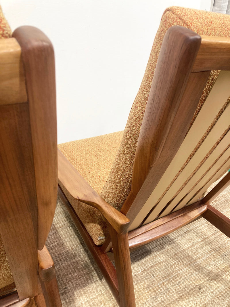 Pre - order: Danish Deluxe paddle high back armchairs Inga restored Zepel fabric boucle teak