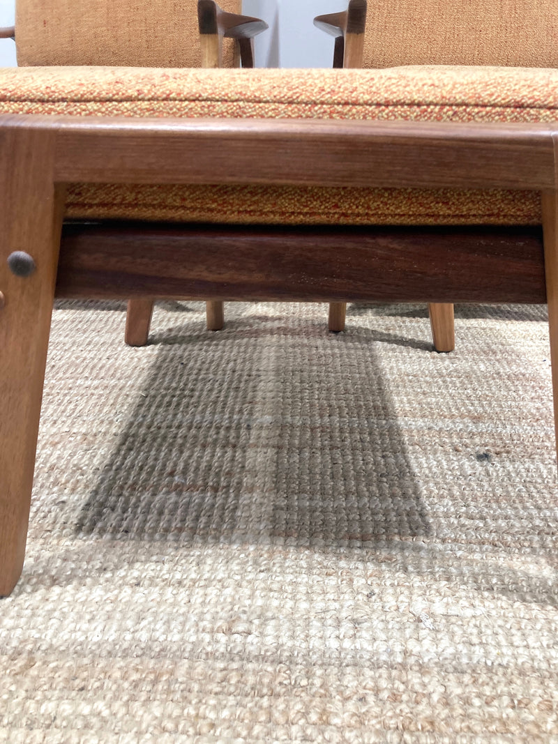 Pre - order: Danish Deluxe paddle high back armchairs Inga restored Zepel fabric boucle teak