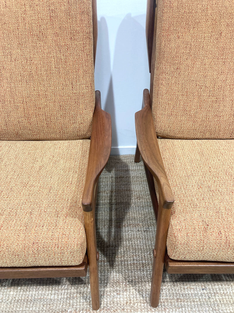 Pre - order: Danish Deluxe paddle high back armchairs Inga restored Zepel fabric boucle teak