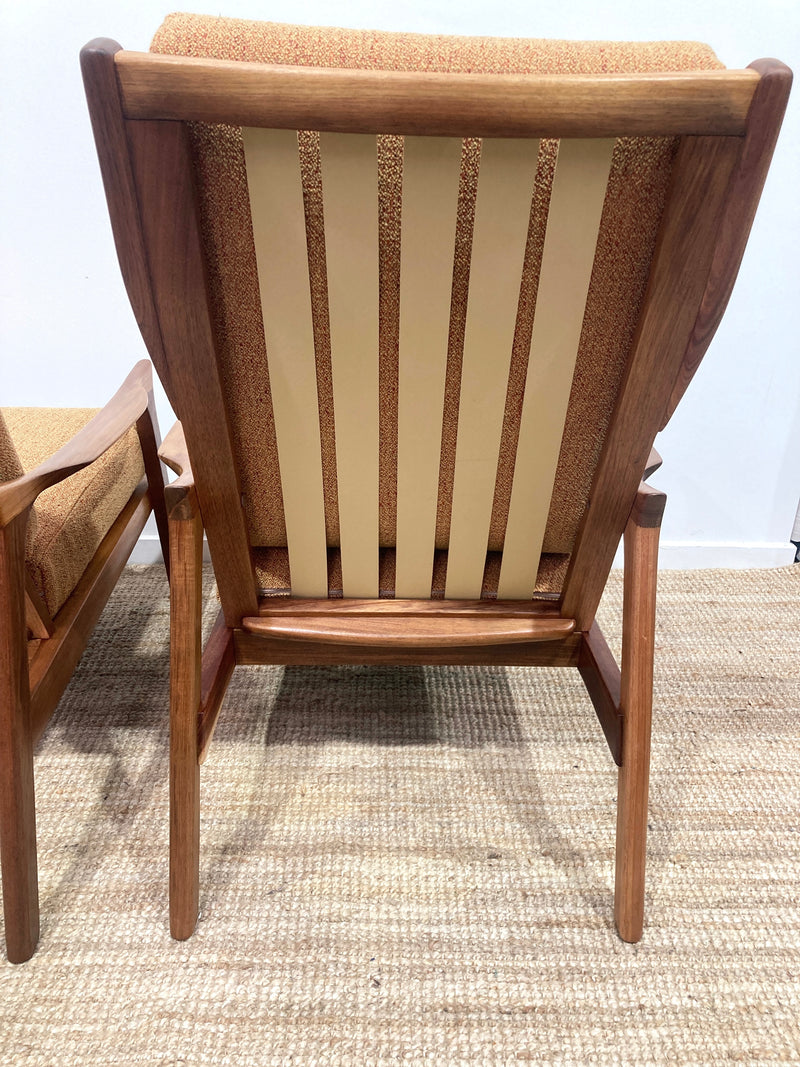 Pre - order: Danish Deluxe paddle high back armchairs Inga restored Zepel fabric boucle teak