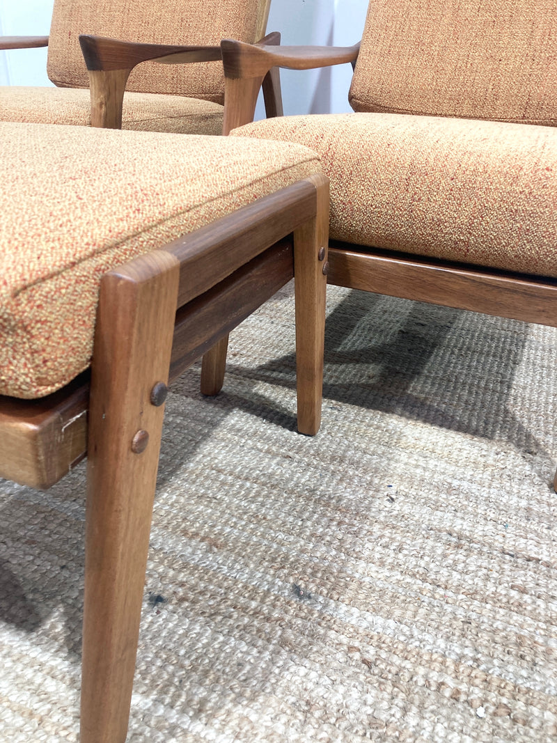 Pre - order: Danish Deluxe paddle high back armchairs Inga restored Zepel fabric boucle teak