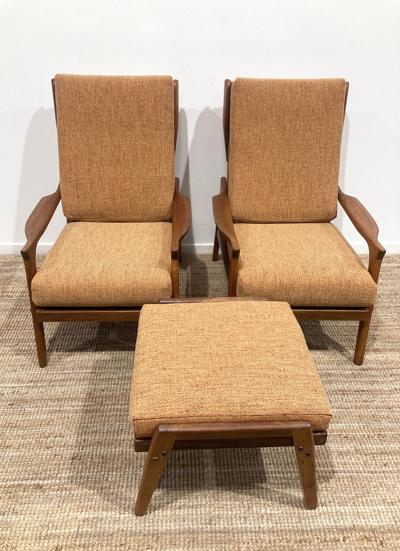 Pre - order: Danish Deluxe paddle high back armchairs Inga restored Zepel fabric boucle teak