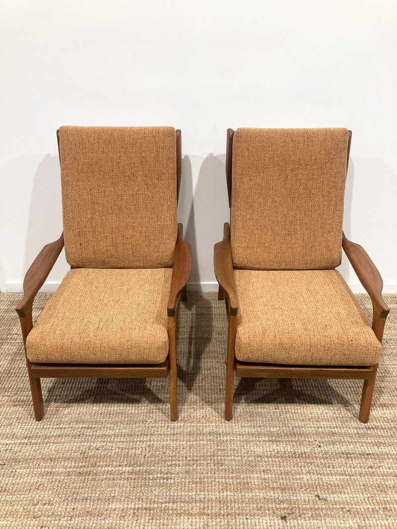Pre - order: Danish Deluxe paddle high back armchairs Inga restored Zepel fabric boucle teak