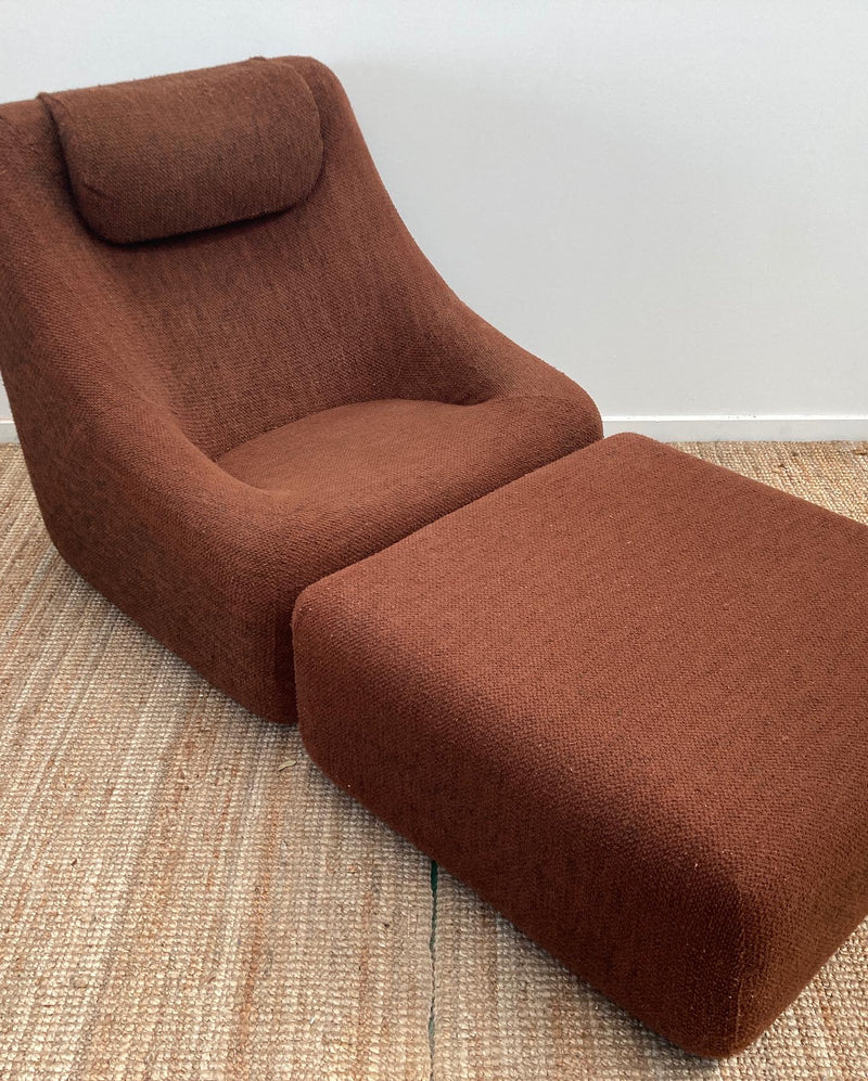 Authentic Featherston Uniroyal Numero 1V IV highback armchair brown boucle matching ottoman