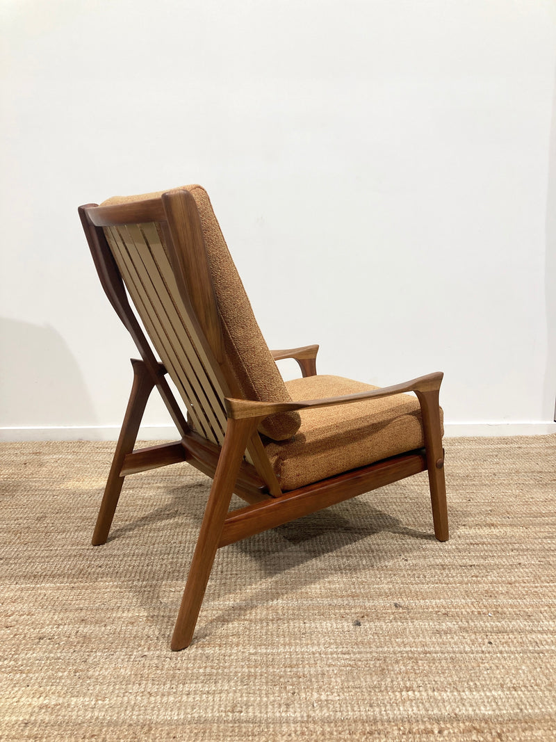 Pre - order: Danish Deluxe paddle high back armchairs Inga restored Zepel fabric boucle teak