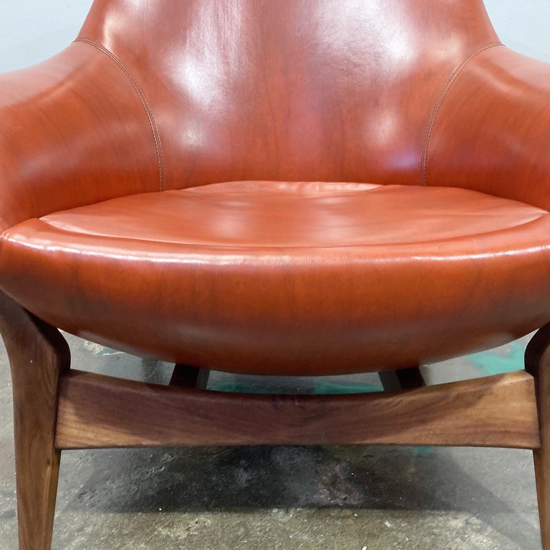 Australian Mid century armchair restored frame original orange vinyl Danish Deluxe
