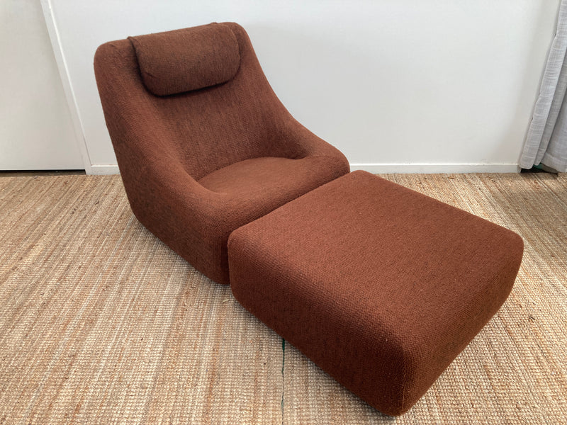 Authentic Featherston Uniroyal Numero 1V IV highback armchair brown boucle matching ottoman