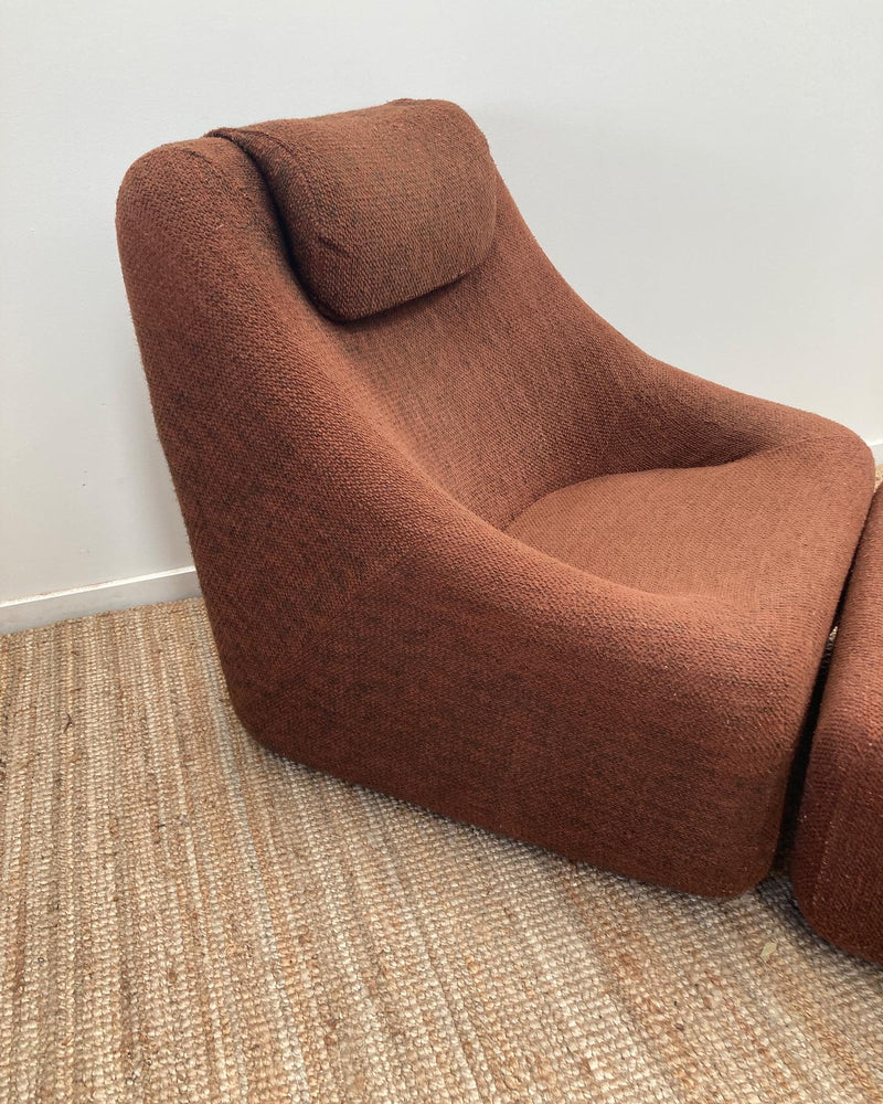 Authentic Featherston Uniroyal Numero 1V IV highback armchair brown boucle matching ottoman