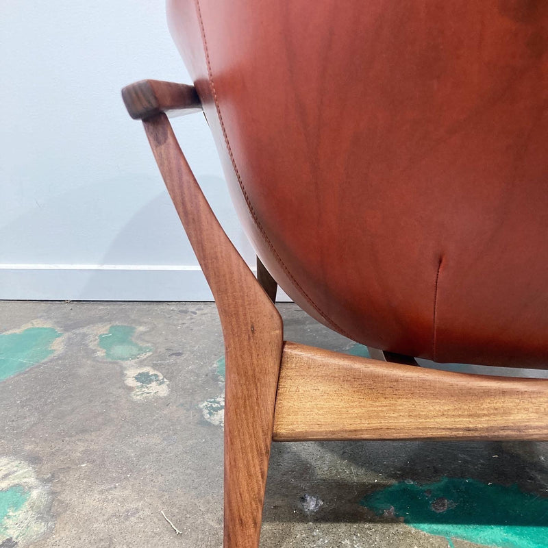 Australian Mid century armchair restored frame original orange vinyl Danish Deluxe