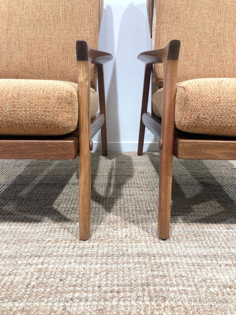 Pre - order: Danish Deluxe paddle high back armchairs Inga restored Zepel fabric boucle teak