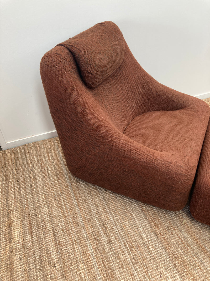 Authentic Featherston Uniroyal Numero 1V IV highback armchair brown boucle matching ottoman