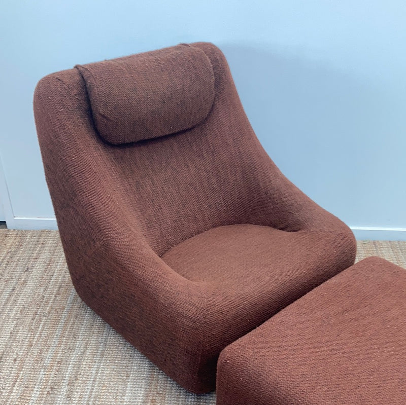 Authentic Featherston Uniroyal Numero 1V IV highback armchair brown boucle matching ottoman