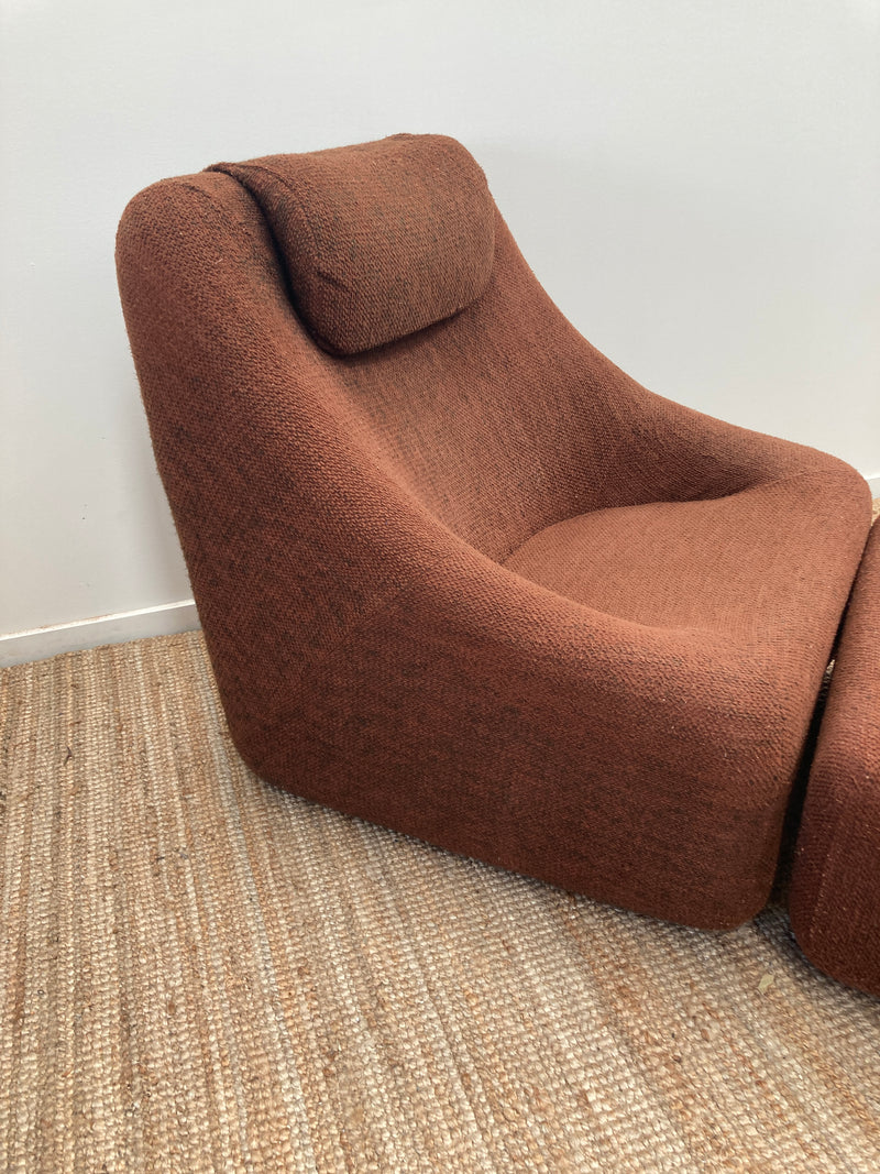 Authentic Featherston Uniroyal Numero 1V IV highback armchair brown boucle matching ottoman