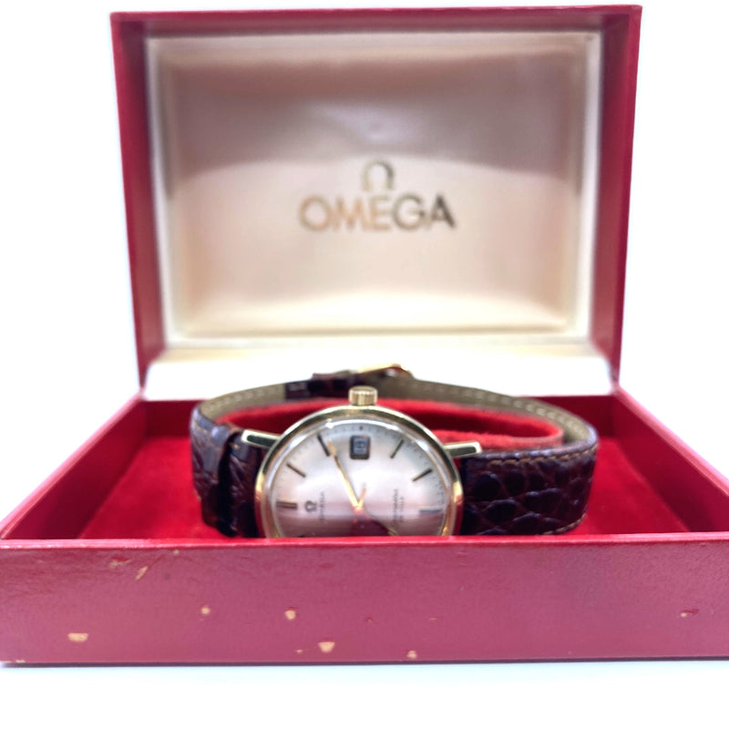 Omega seamaster De Ville gold mens wrist watch vintage restored serviced brown leather strap Cal 562
