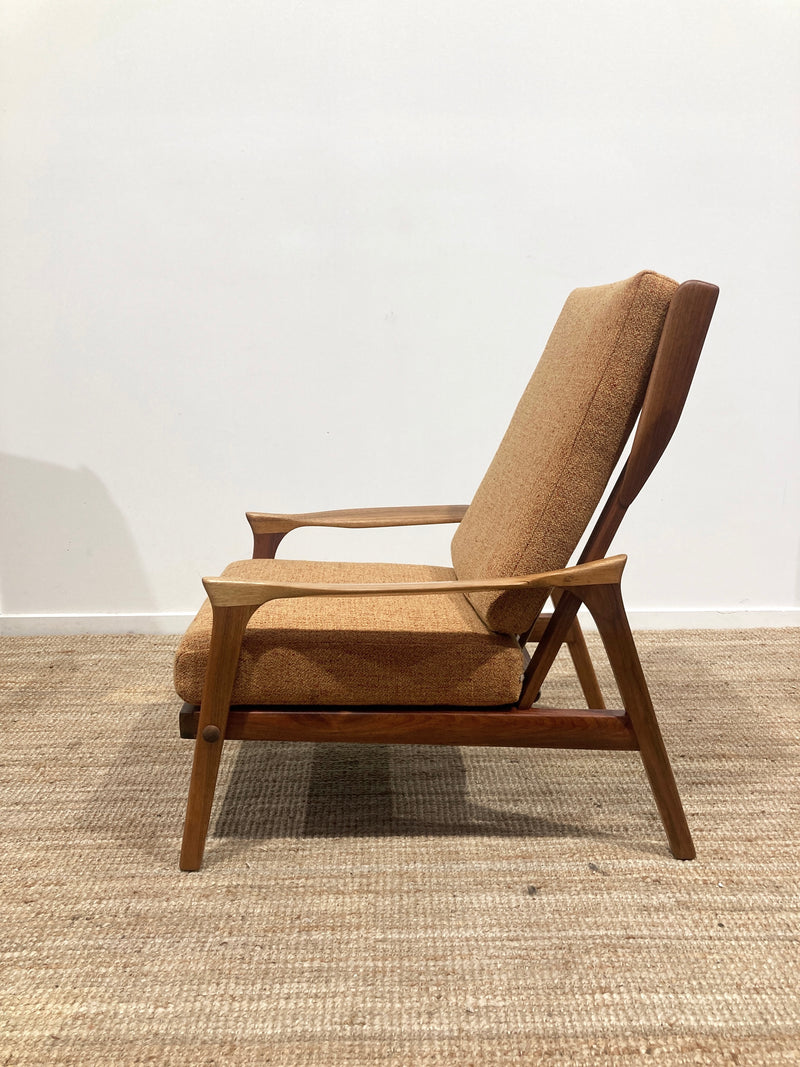 Pre - order: Danish Deluxe paddle high back armchairs Inga restored Zepel fabric boucle teak