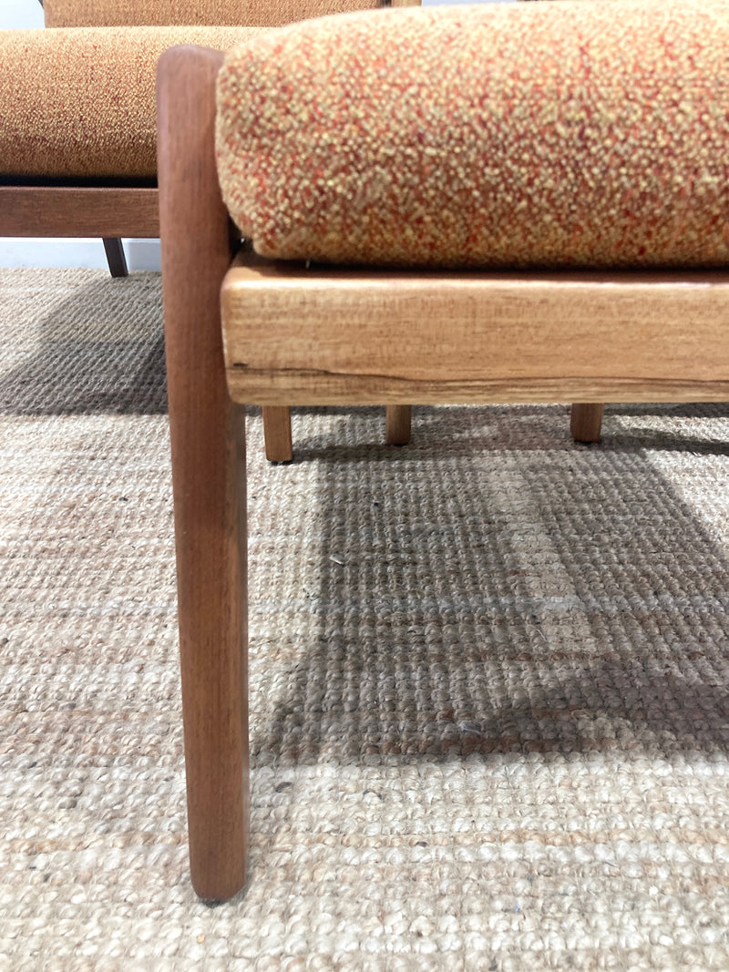 Pre - order: Danish Deluxe paddle high back armchairs Inga restored Zepel fabric boucle teak