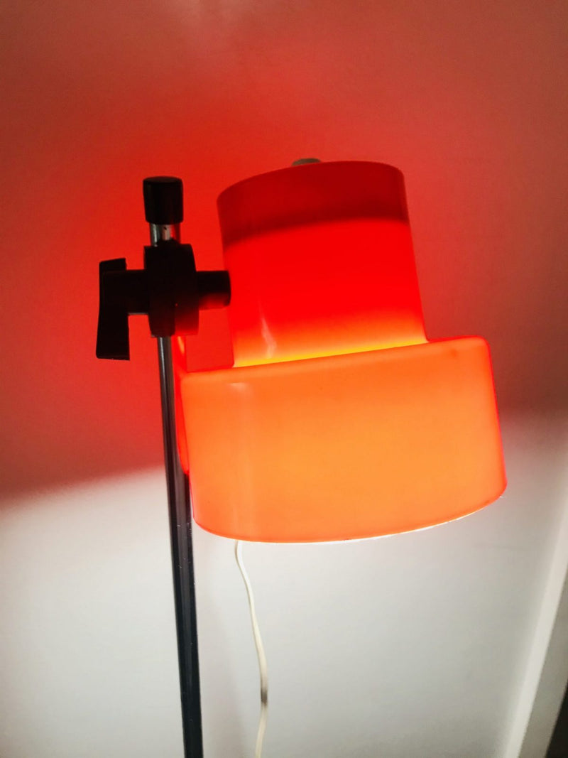1970s retro lamp with orange red plastic adjustable shade 140cm high vintage MCM