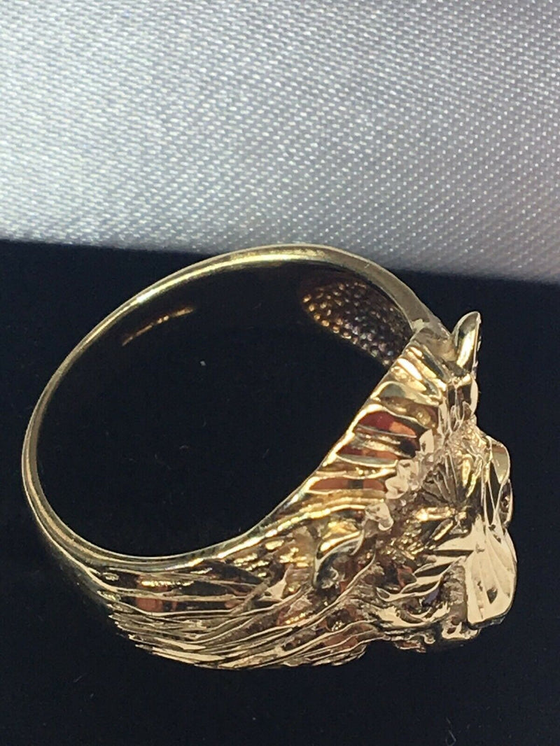 Solid 9 carat gold lion gents ring ruby made in England Birmingham