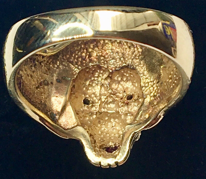 Solid 9 carat gold lion gents ring ruby made in England Birmingham