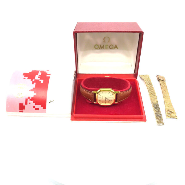Omega Geneve gold plated hand wind ladies womens watch original box 9ct gold lugs Cal 625 17 Jewels