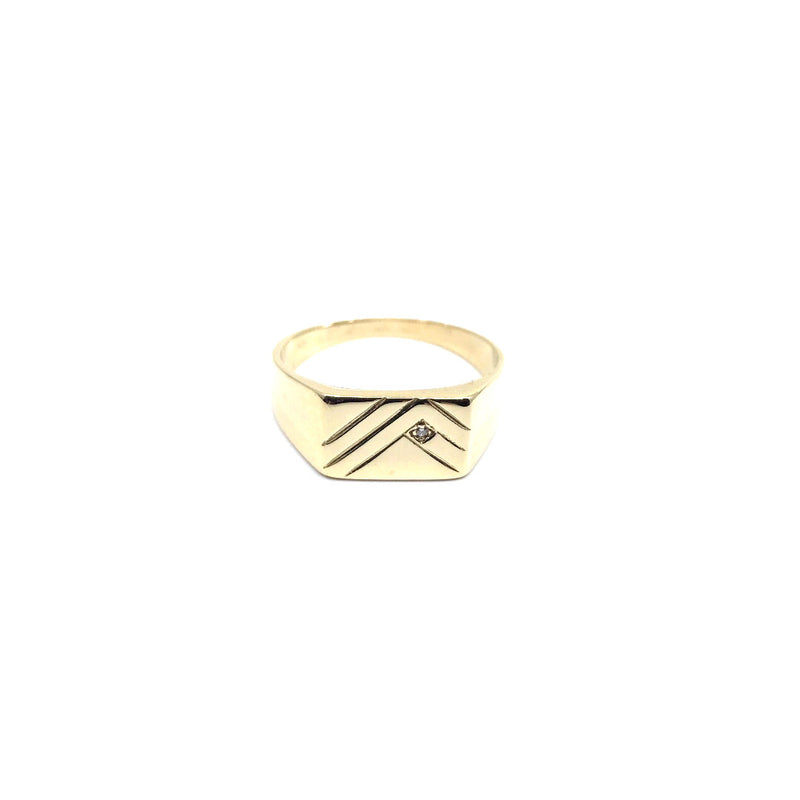 Solitaire 9ct yellow gold gents mens signet ring size W diamond inset