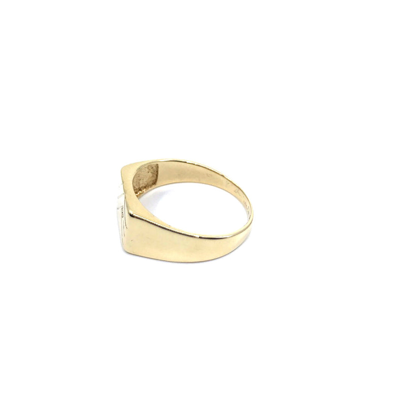 Solitaire 9ct yellow gold gents mens signet ring size W diamond inset