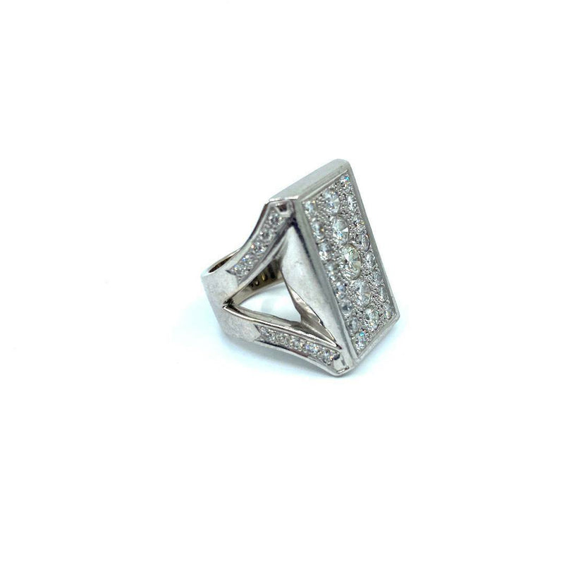 Custom made rectangle unisex 18ct white gold brilliant cut diamonds ring VS