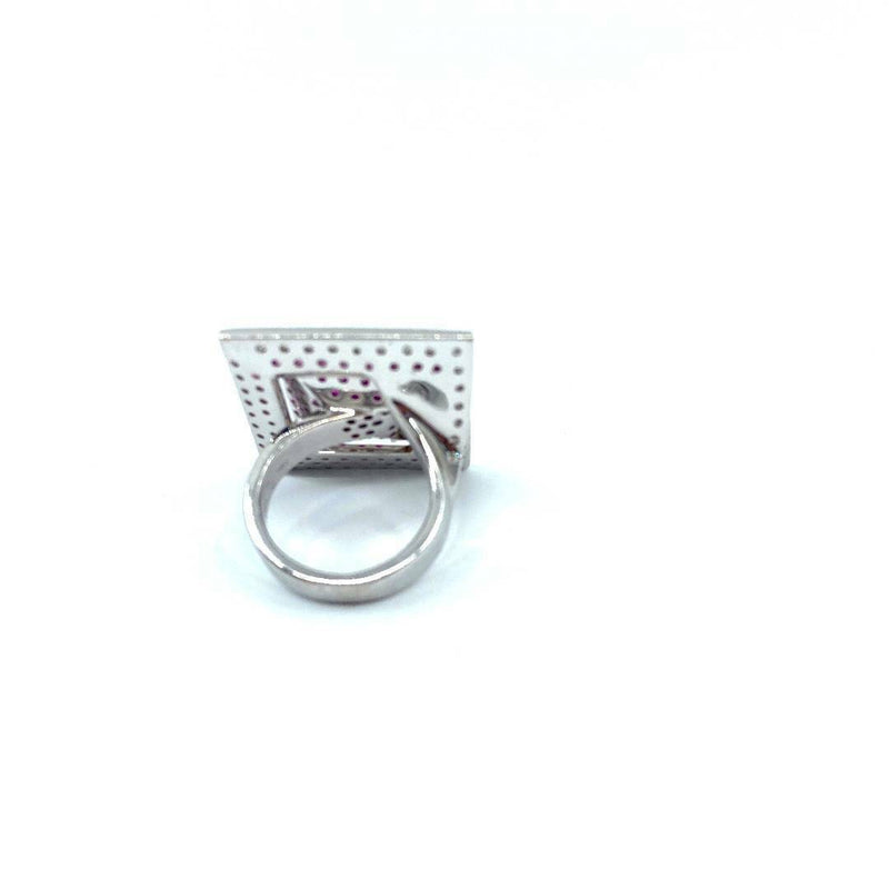 Custom made square 18ct white gold pink sapphire ruby diamond sinking square faced ring