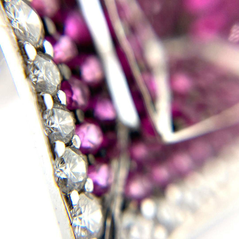 Custom made square 18ct white gold pink sapphire ruby diamond sinking square faced ring