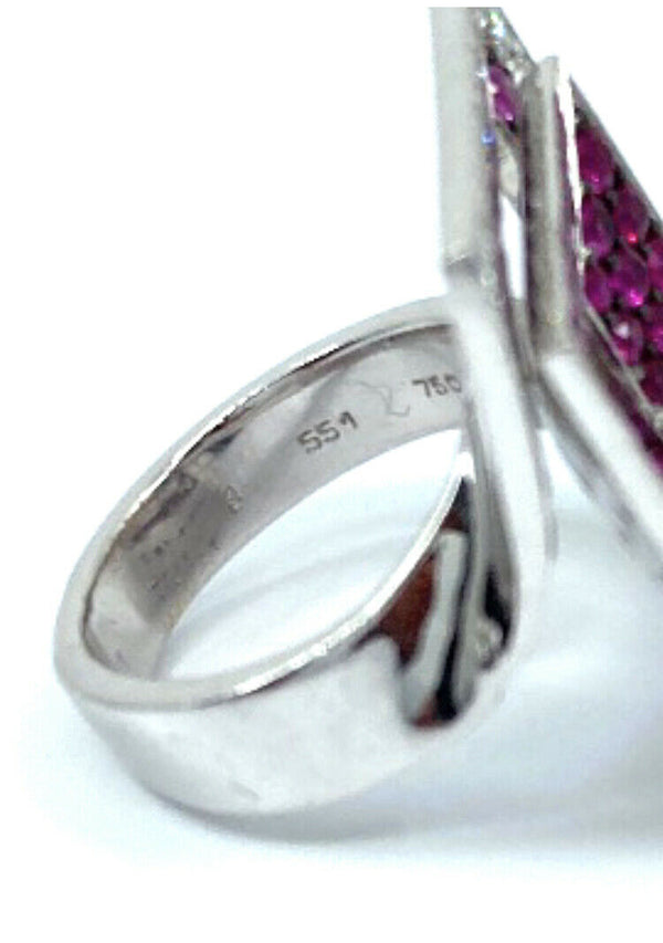 Custom made square 18ct white gold pink sapphire ruby diamond sinking square faced ring