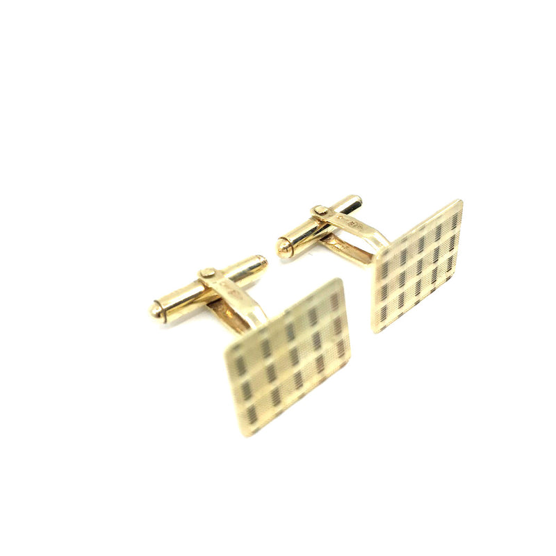 9ct Gold solid cufflinks octagonal diamond cut pattern face West Germany AD mark Pforzheim Vintage