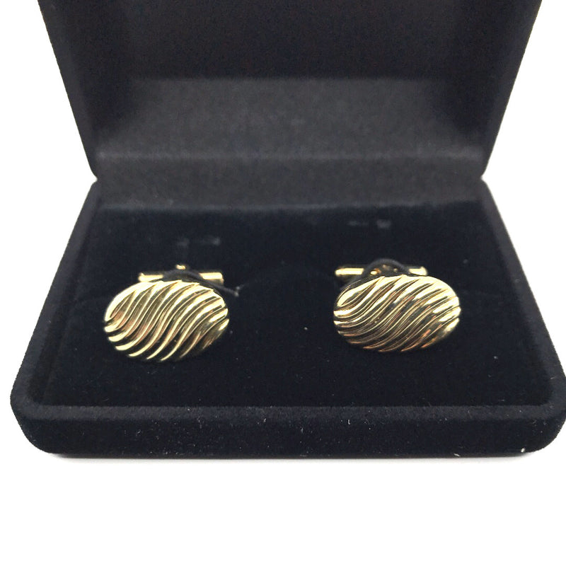 9ct Gold solid cufflinks round oval swirl ridged embossed West Germany Pforzheim AD mark