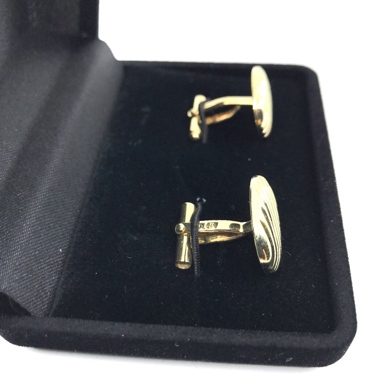 9ct Gold solid cufflinks round oval swirl ridged embossed West Germany ...