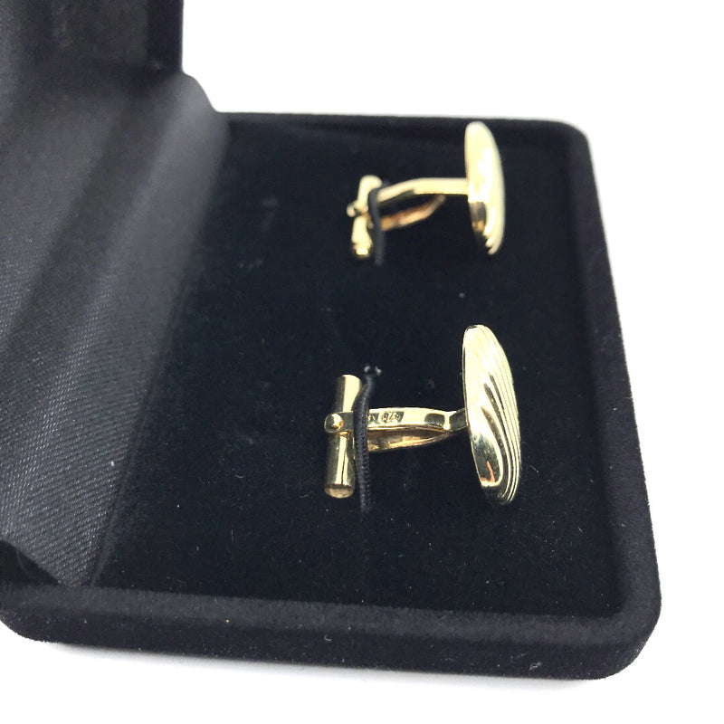 9ct Gold solid cufflinks round oval swirl ridged embossed West Germany Pforzheim AD mark